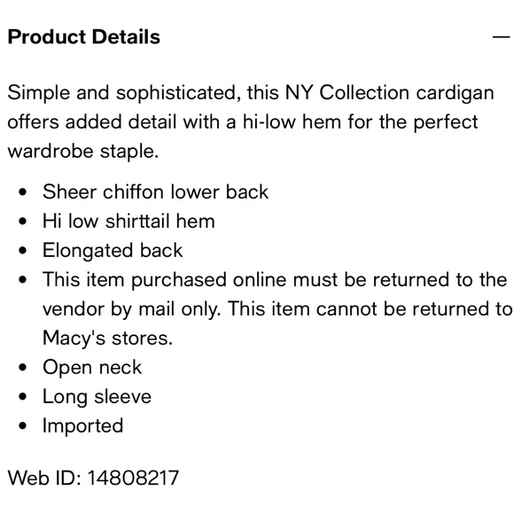 NWT NY Collection Long Sleeve Knit Cardigan with Chiffon Back - Picture 4 of 11